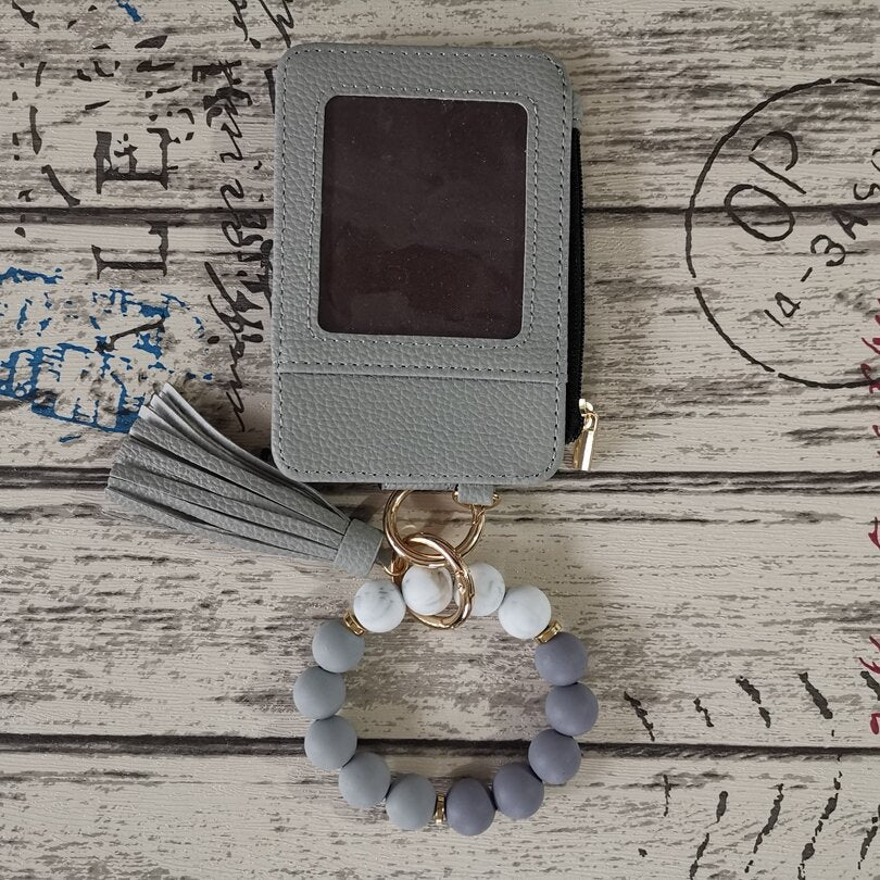 Wholesale Leopard Print Cow Print Western Style Card Holder Silicone Beaded Wrist Keychain